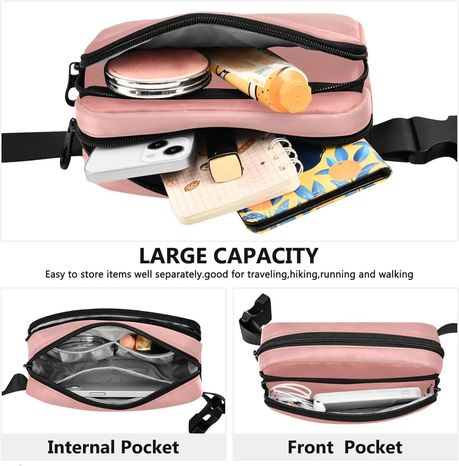Coral Pink Misty Rose Gradient Fanny Pack for Women Hip Pack Belt Bag Waterproof Trendy Crossbody Waist Bag