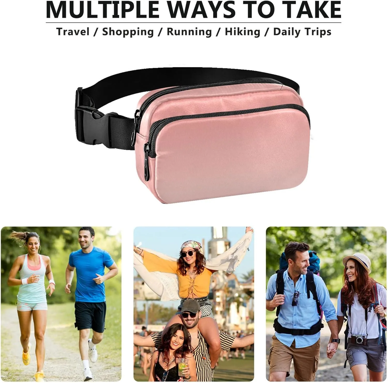 Coral Pink Misty Rose Gradient Fanny Pack for Women Hip Pack Belt Bag Waterproof Trendy Crossbody Waist Bag