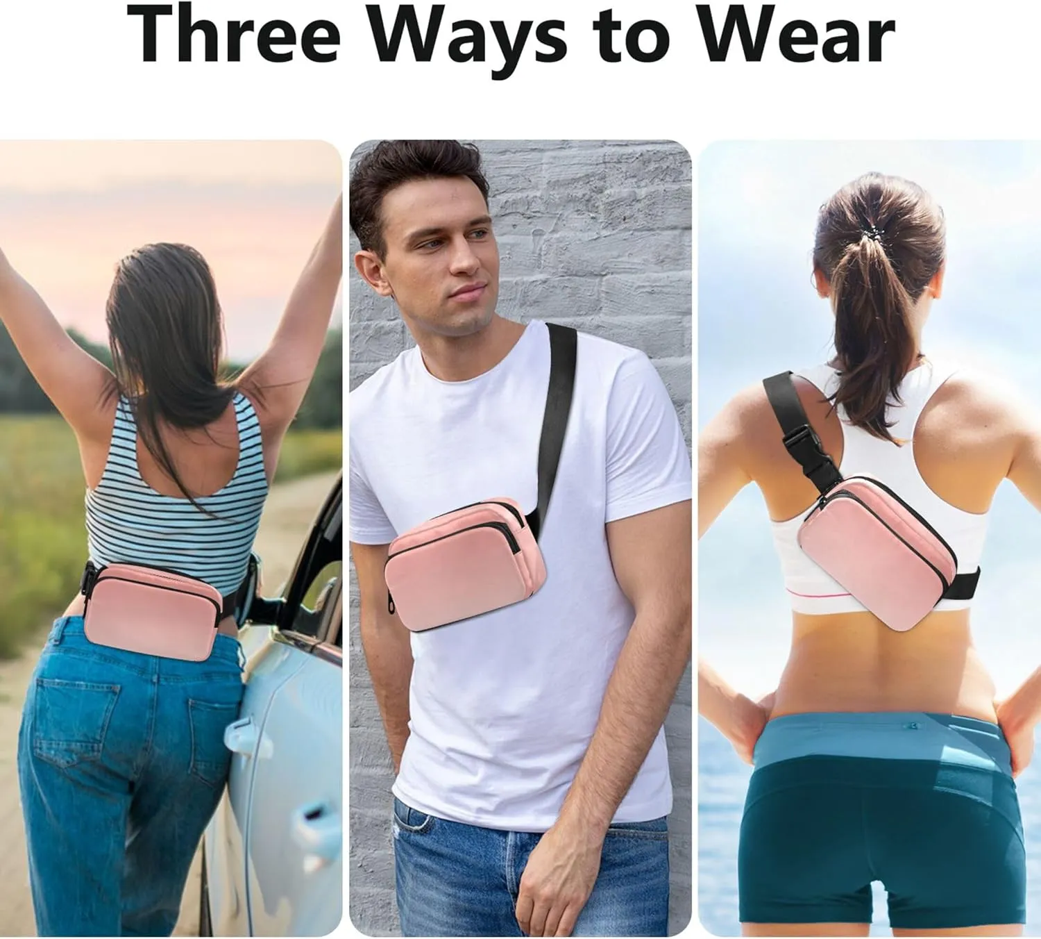 Coral Pink Misty Rose Gradient Fanny Pack for Women Hip Pack Belt Bag Waterproof Trendy Crossbody Waist Bag
