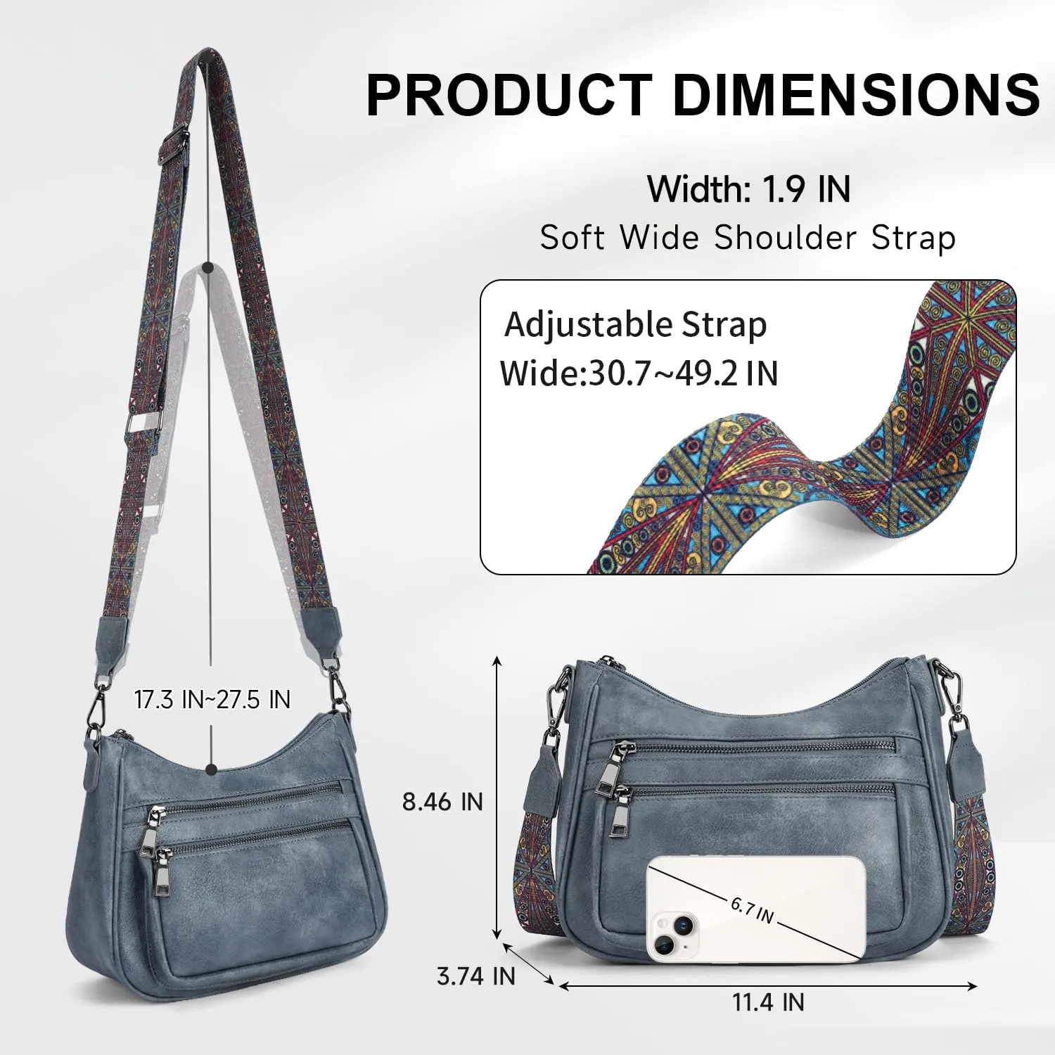 Crossbody Bags for Women Leather Purse Trendy Multi Pocket Shoulder Handbags with Adjustable Guitar Strap