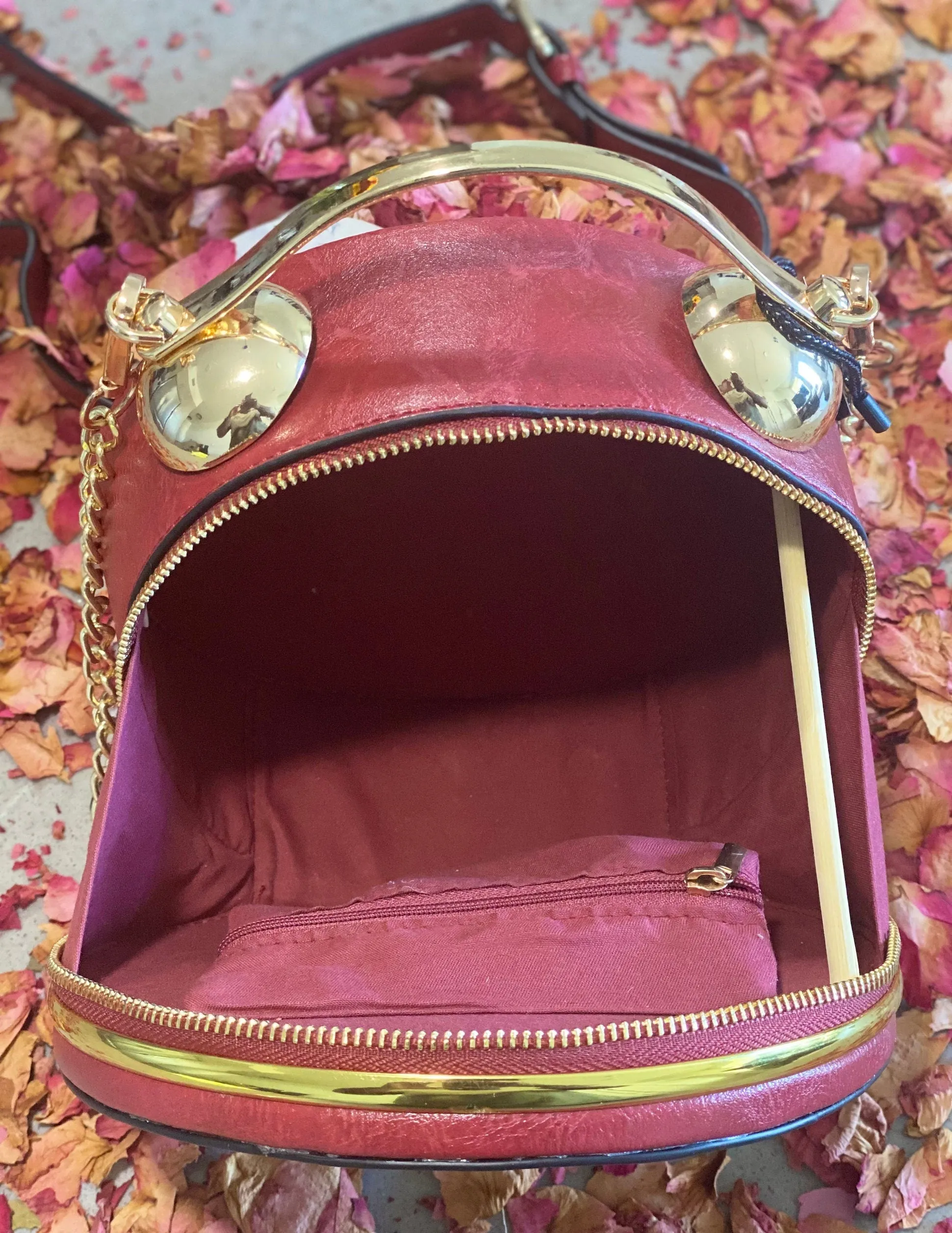 Custom Vegan Leather Handbags | Red Gold Vintage Clock Clutch