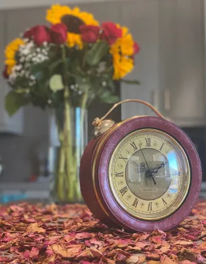 Custom Vegan Leather Handbags | Red Gold Vintage Clock Clutch