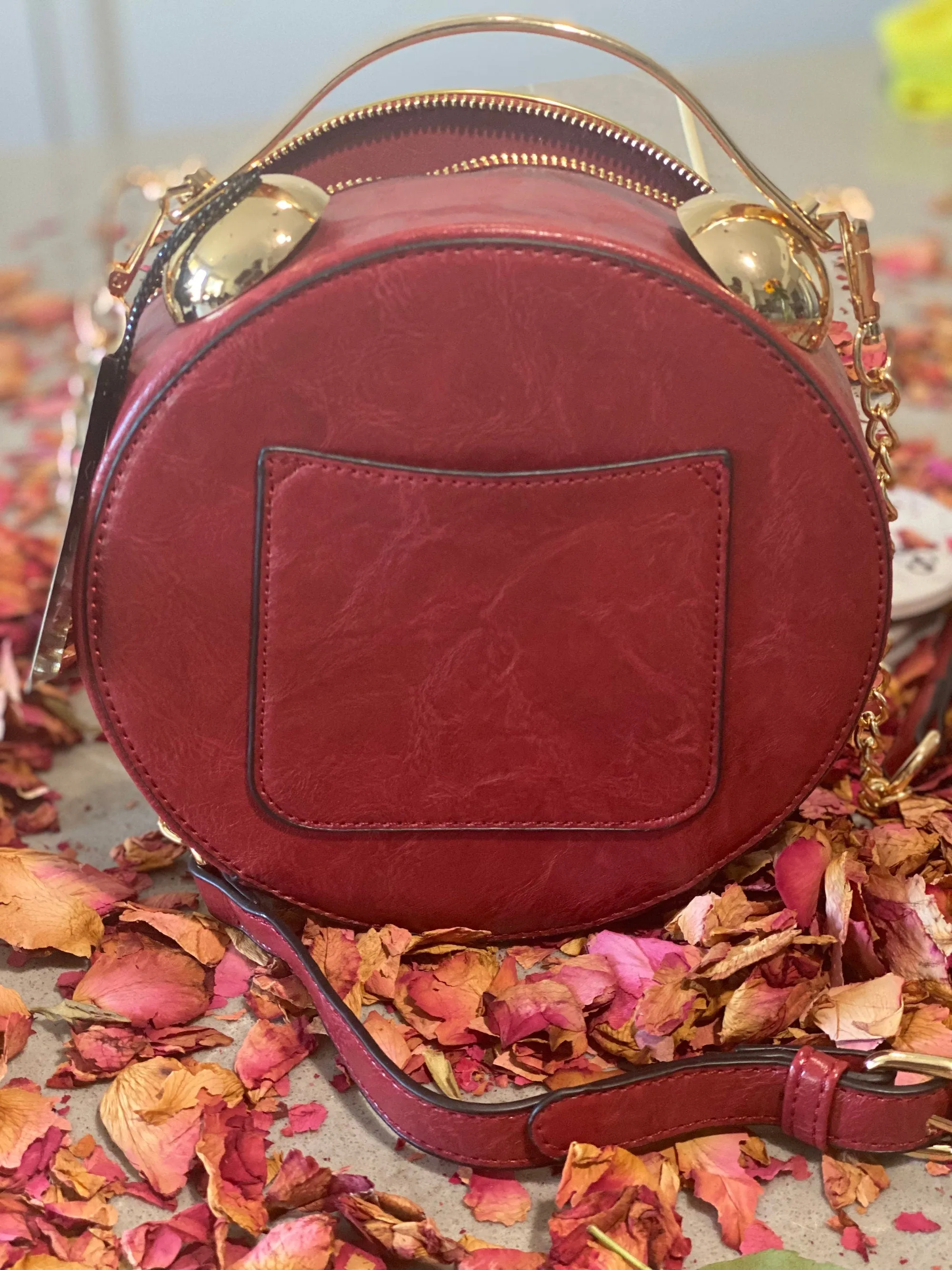 Custom Vegan Leather Handbags | Red Gold Vintage Clock Clutch