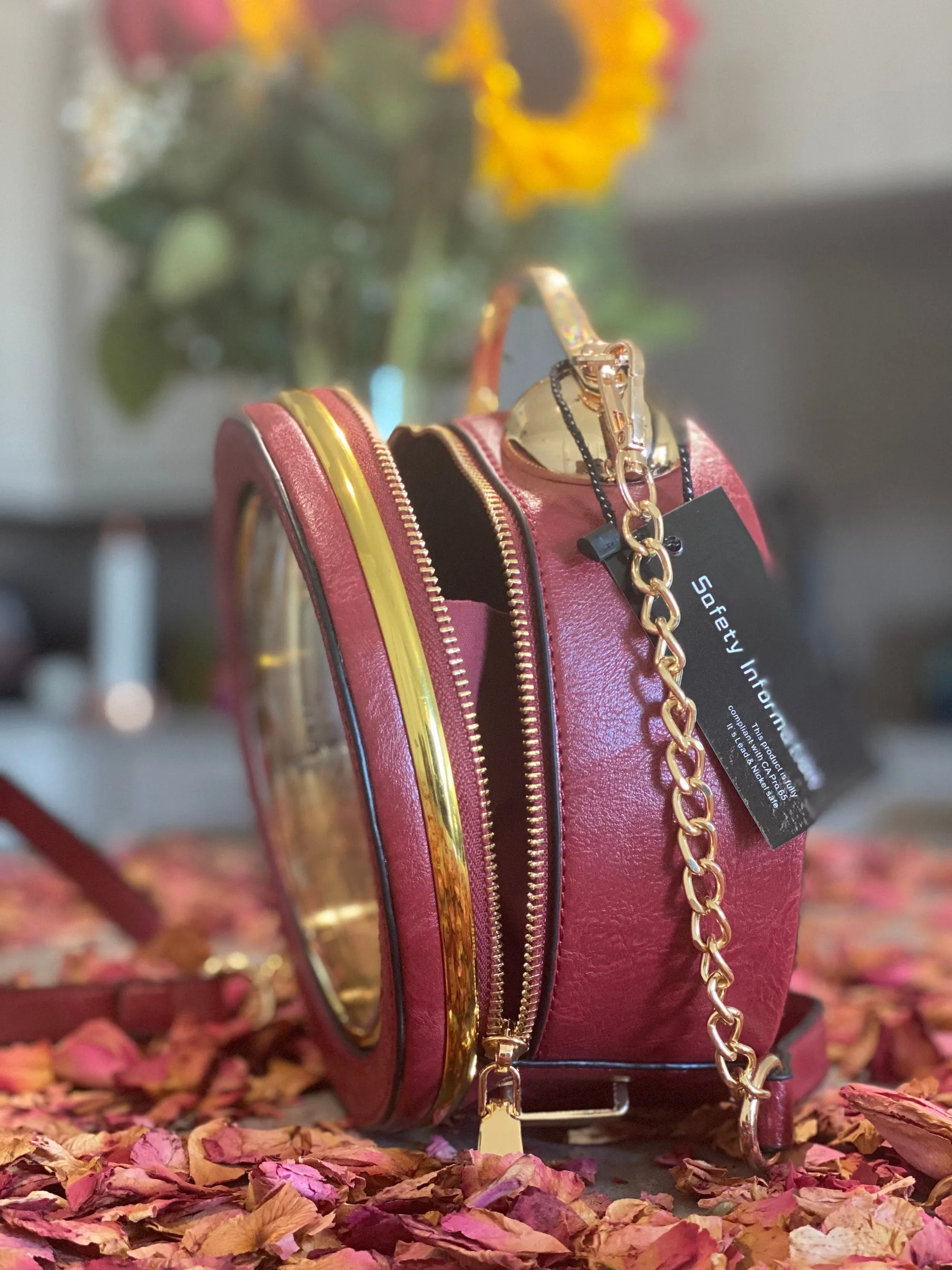 Custom Vegan Leather Handbags | Red Gold Vintage Clock Clutch