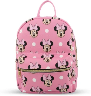 Disney Minnie Mouse with Dots Mini PU Leather Backpack Purse with Adjustable Straps 10 Inch (Pink, One Size)