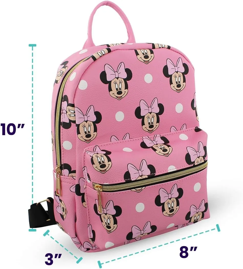 Disney Minnie Mouse with Dots Mini PU Leather Backpack Purse with Adjustable Straps 10 Inch (Pink, One Size)
