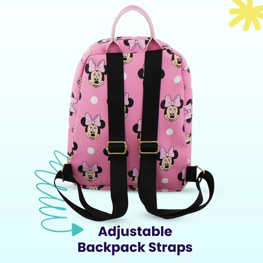 Disney Minnie Mouse with Dots Mini PU Leather Backpack Purse with Adjustable Straps 10 Inch (Pink, One Size)