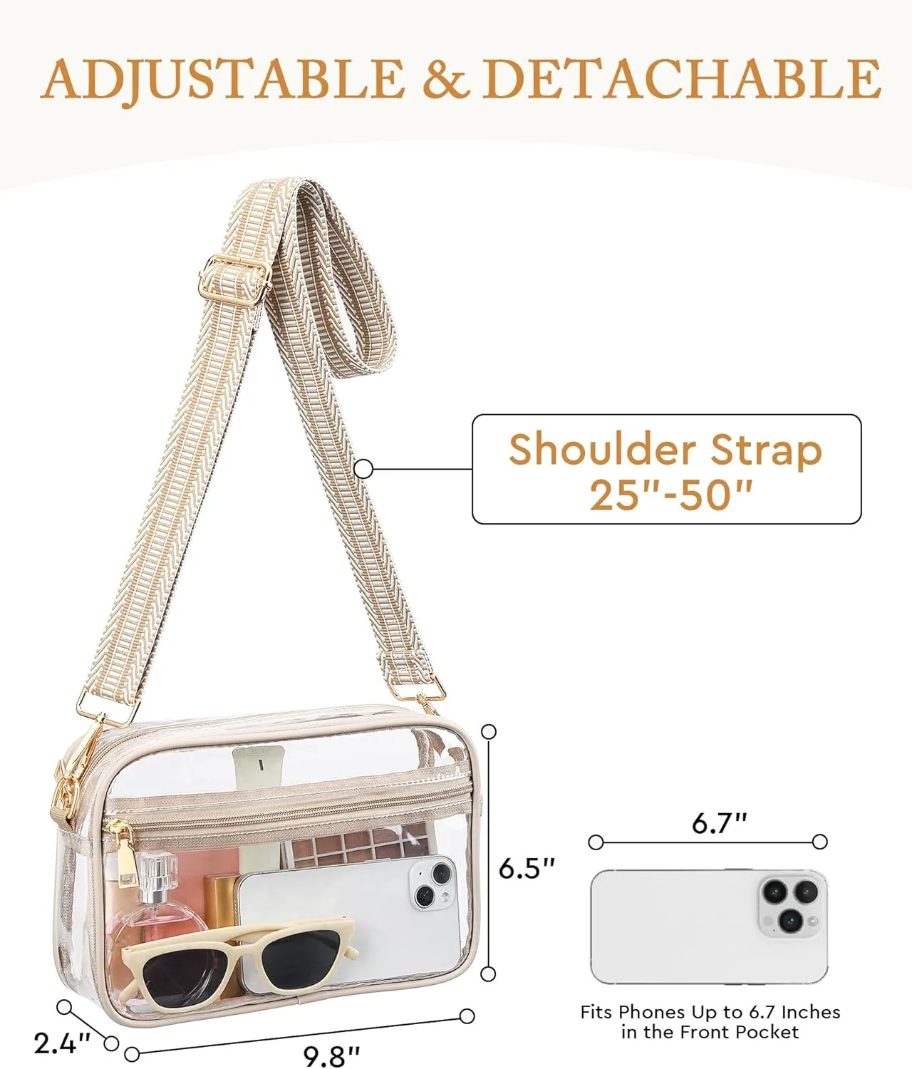 FANGSUN Clear Crossbody Bag Stadium Approved, Clear Purse for Women