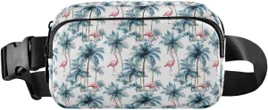 Fanny Pack Belt Bag for Women Flamingo Palm Tree Pattern Fashion Crossbody Bag Waist Pack Sling Backpack with Adjustable Strap