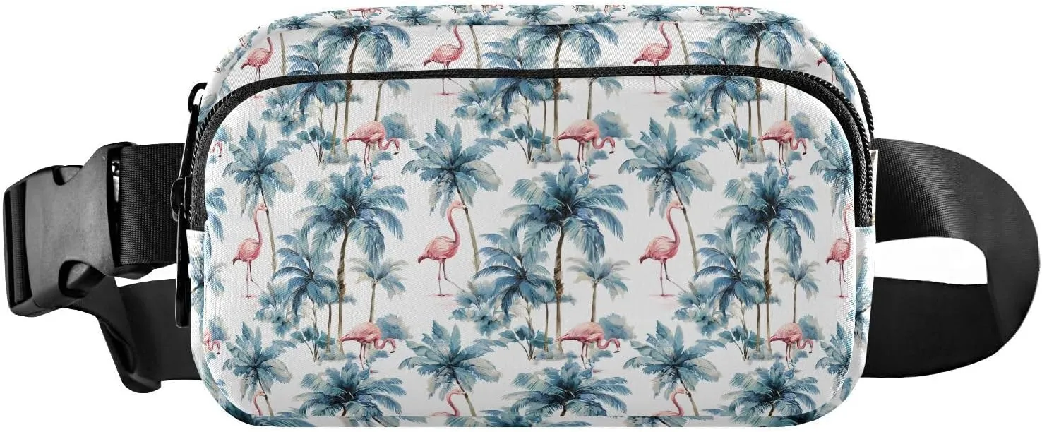Fanny Pack Belt Bag for Women Flamingo Palm Tree Pattern Fashion Crossbody Bag Waist Pack Sling Backpack with Adjustable Strap