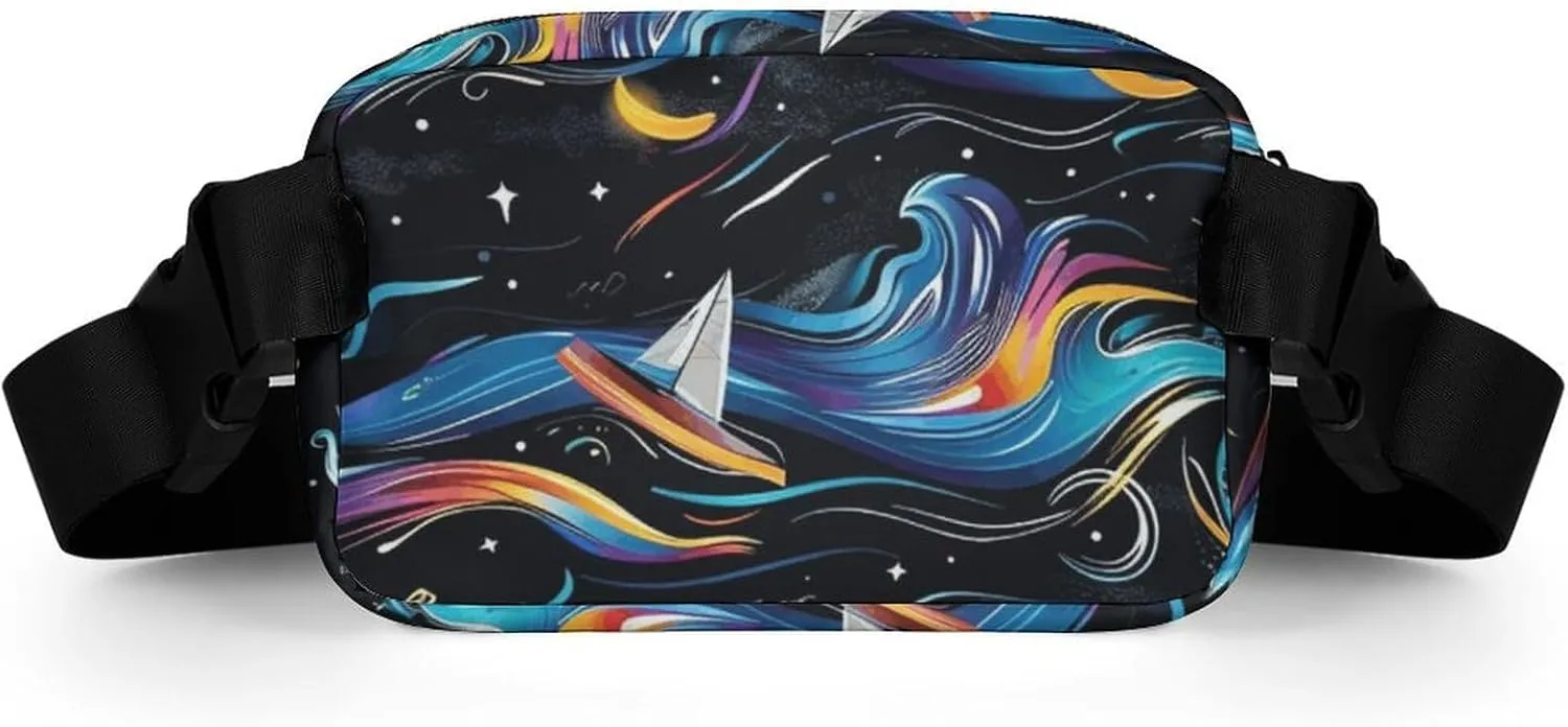 Fanny Pack for Women Men Summer Night Surf Belt Bag Colorful Waves Waist Pack Bum Bag for Running Cycling Hiking Travel Workout with Adjustable Strap