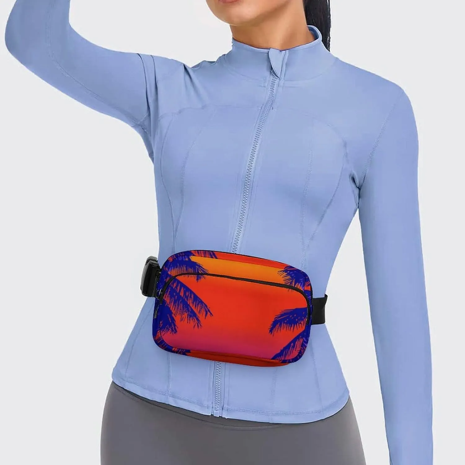 Fanny Pack for Women Men Tropical Palm Trees Belt Bag Sunrise Waist Pack Bum Bag for Running Cycling Hiking Travel Workout with Adjustable Strap