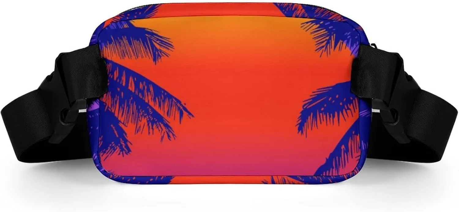 Fanny Pack for Women Men Tropical Palm Trees Belt Bag Sunrise Waist Pack Bum Bag for Running Cycling Hiking Travel Workout with Adjustable Strap