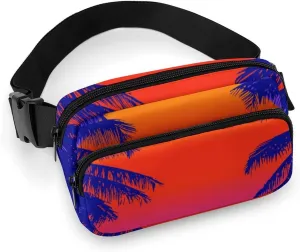 Fanny Pack for Women Men Tropical Palm Trees Belt Bag Sunrise Waist Pack Bum Bag for Running Cycling Hiking Travel Workout with Adjustable Strap