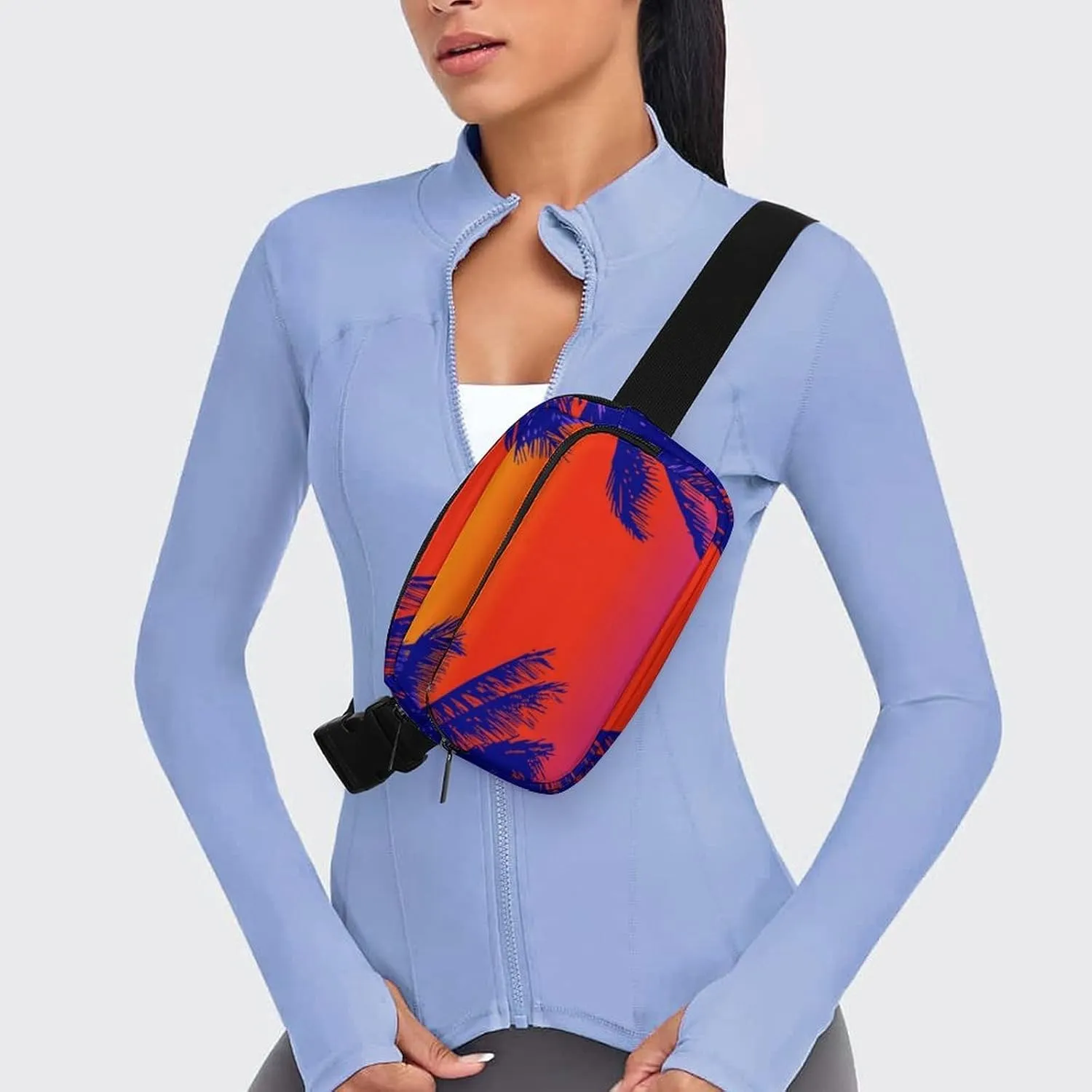 Fanny Pack for Women Men Tropical Palm Trees Belt Bag Sunrise Waist Pack Bum Bag for Running Cycling Hiking Travel Workout with Adjustable Strap
