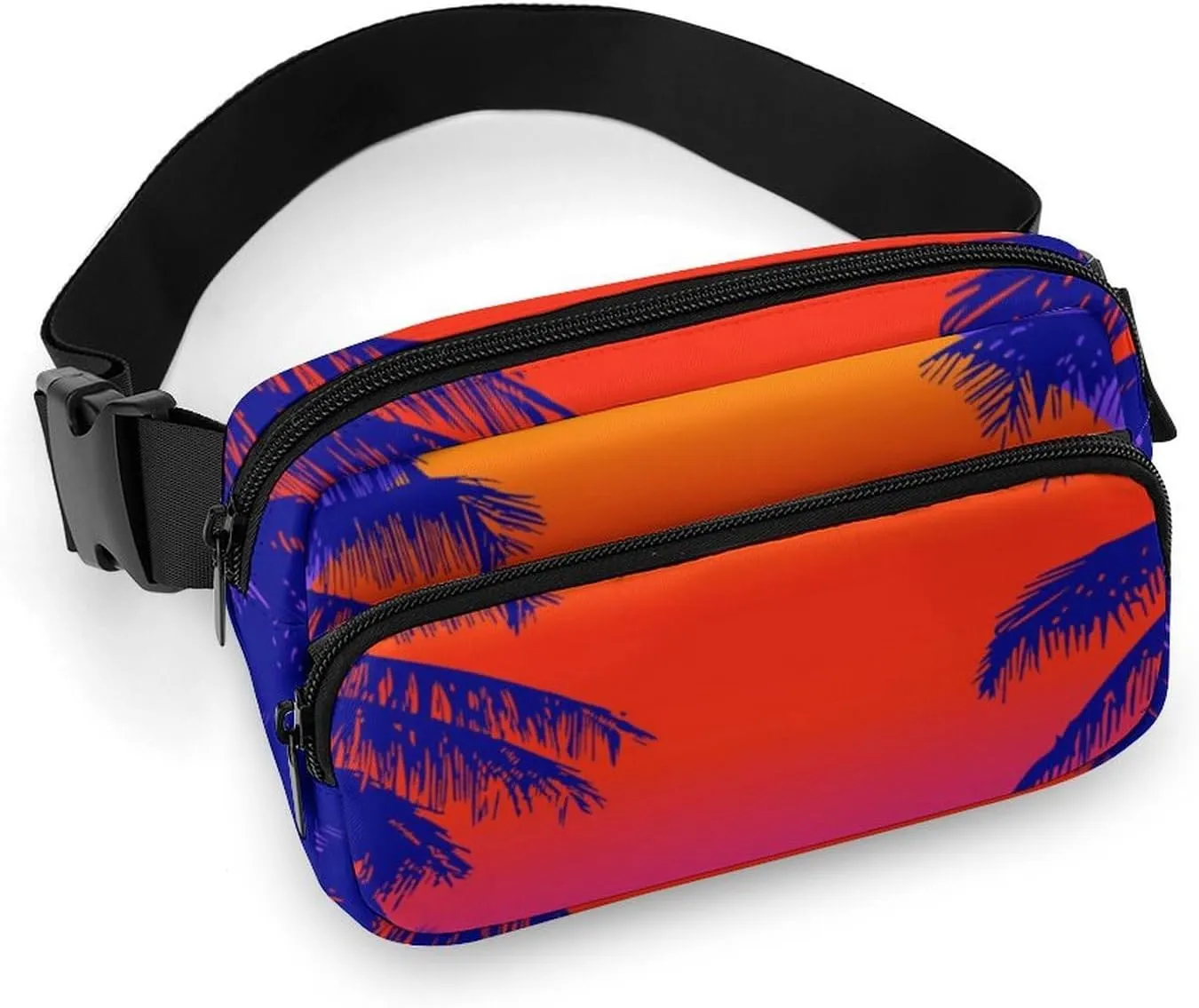 Fanny Pack for Women Men Tropical Palm Trees Belt Bag Sunrise Waist Pack Bum Bag for Running Cycling Hiking Travel Workout with Adjustable Strap