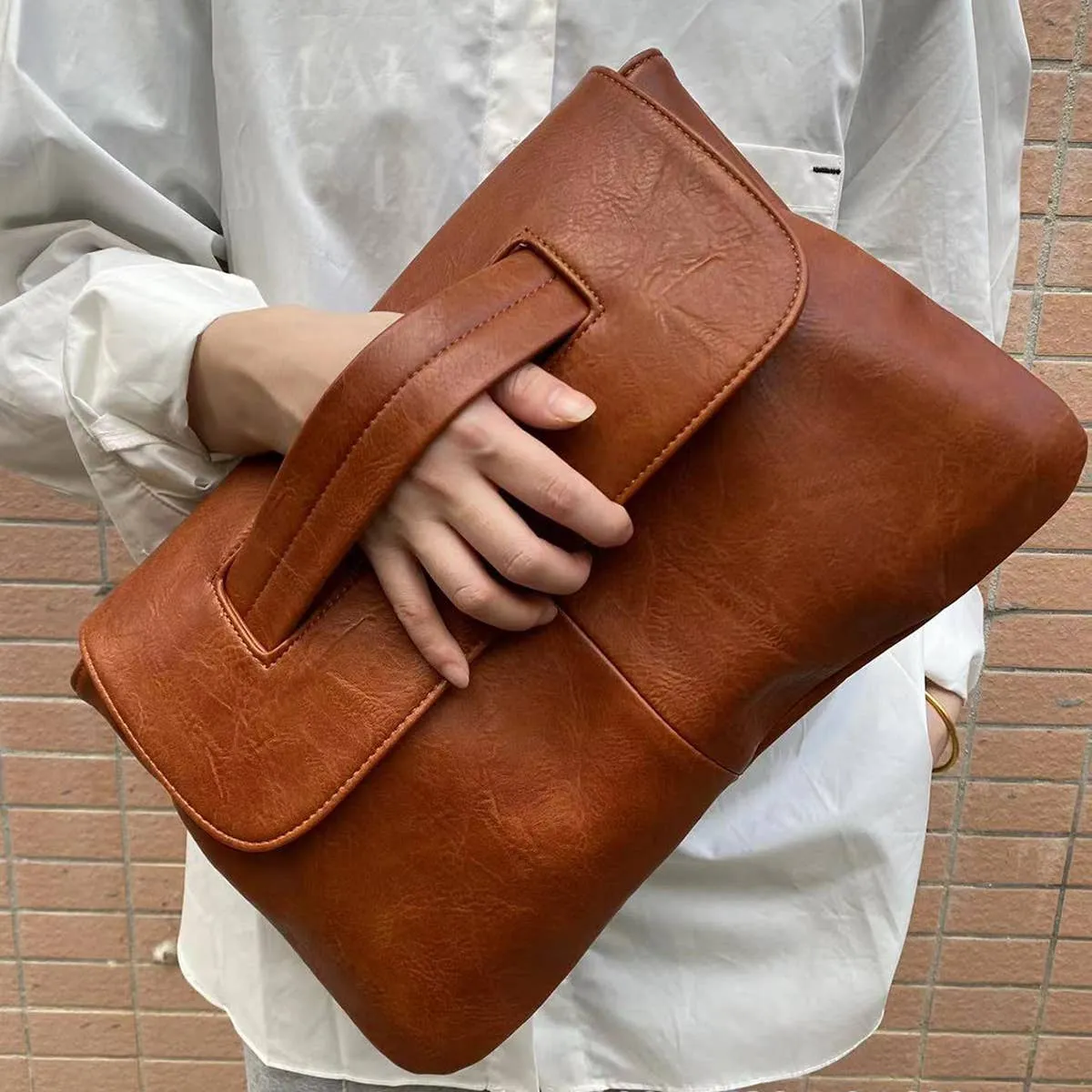 File Style Clutch Bag in Brown or Red