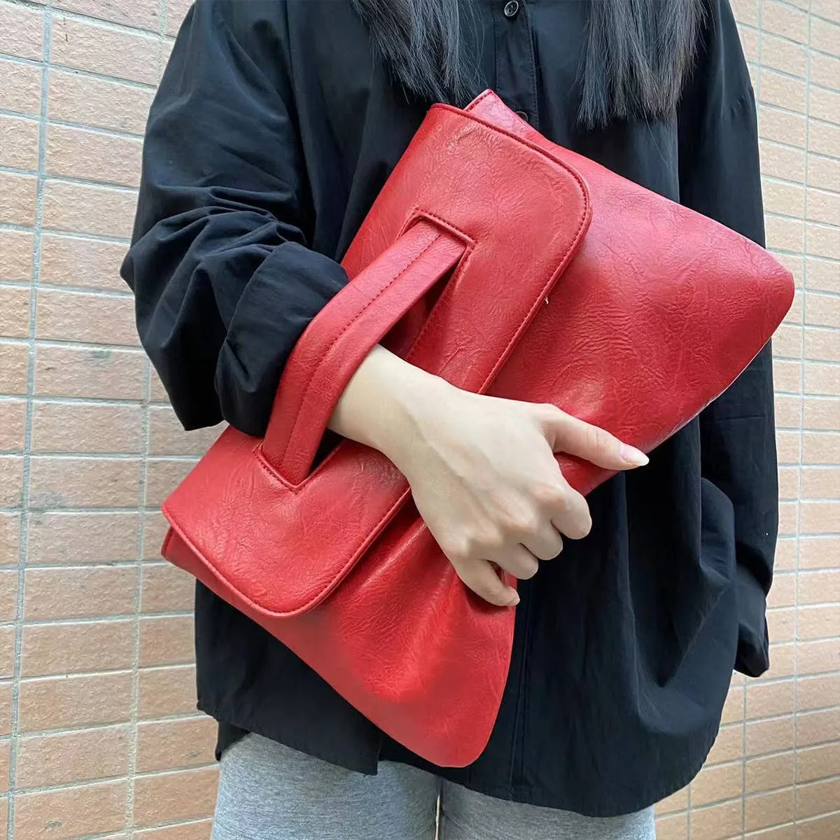 File Style Clutch Bag in Brown or Red
