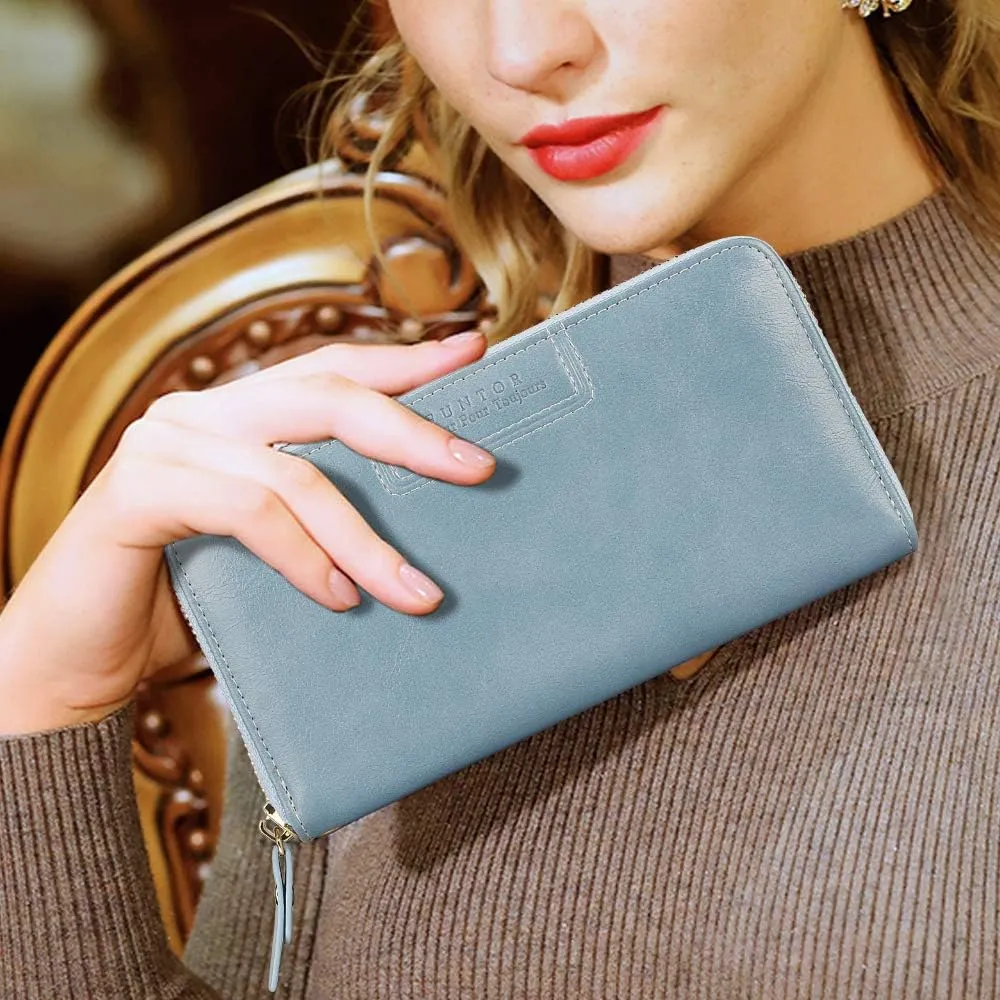 FT FUNTOR Wristlet Wallets for Women, Ladies PU Vegan Leather Clutch Wallet Zip around Phone Purse Card Holder Organizer