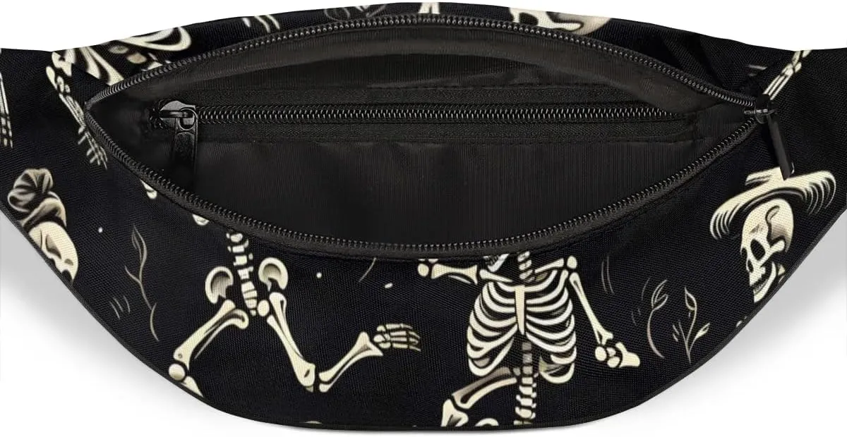 Funny Skull Skeleton Crossbody Fanny Pack Waist Bag with Adjustable Strap Hip Pack for Sports Festival Workout Traveling Running Casual