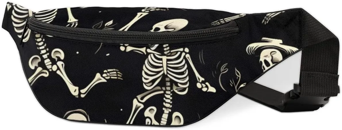 Funny Skull Skeleton Crossbody Fanny Pack Waist Bag with Adjustable Strap Hip Pack for Sports Festival Workout Traveling Running Casual