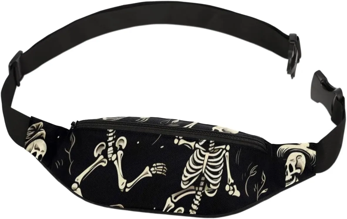 Funny Skull Skeleton Crossbody Fanny Pack Waist Bag with Adjustable Strap Hip Pack for Sports Festival Workout Traveling Running Casual