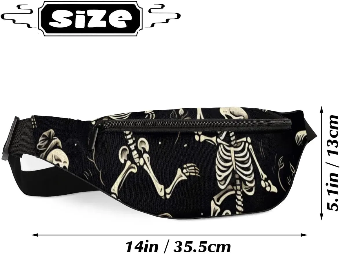 Funny Skull Skeleton Crossbody Fanny Pack Waist Bag with Adjustable Strap Hip Pack for Sports Festival Workout Traveling Running Casual