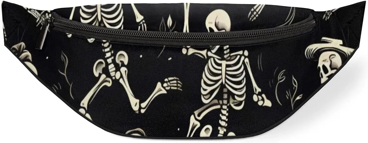 Funny Skull Skeleton Crossbody Fanny Pack Waist Bag with Adjustable Strap Hip Pack for Sports Festival Workout Traveling Running Casual