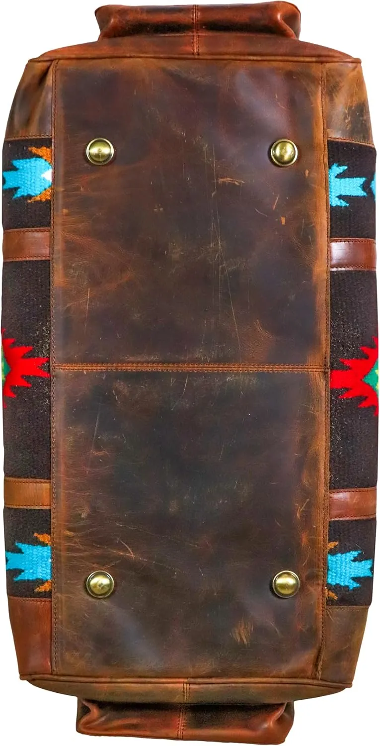 Handmade Duffle Bag leather heavy duty Gym Sports Airplane Overnight Luggage Carry On Unisex Travel Hand Rug Wollen Gift for His/Her (Excluding Shoe Compartment, Rug Duffle Bag ESC_01)
