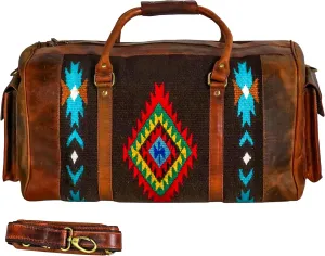 Handmade Duffle Bag leather heavy duty Gym Sports Airplane Overnight Luggage Carry On Unisex Travel Hand Rug Wollen Gift for His/Her (Excluding Shoe Compartment, Rug Duffle Bag ESC_01)