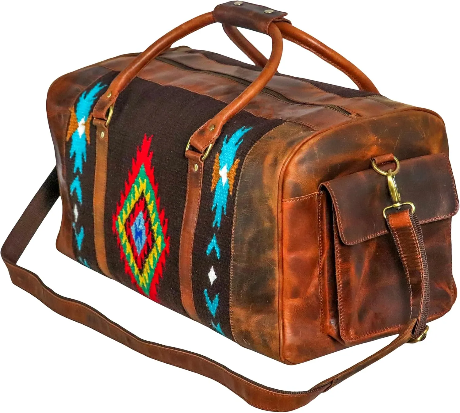 Handmade Duffle Bag leather heavy duty Gym Sports Airplane Overnight Luggage Carry On Unisex Travel Hand Rug Wollen Gift for His/Her (Excluding Shoe Compartment, Rug Duffle Bag ESC_01)