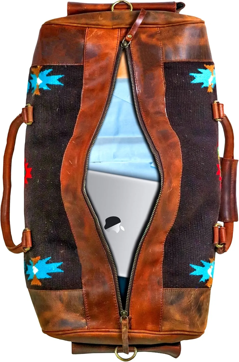Handmade Duffle Bag leather heavy duty Gym Sports Airplane Overnight Luggage Carry On Unisex Travel Hand Rug Wollen Gift for His/Her (Excluding Shoe Compartment, Rug Duffle Bag ESC_01)