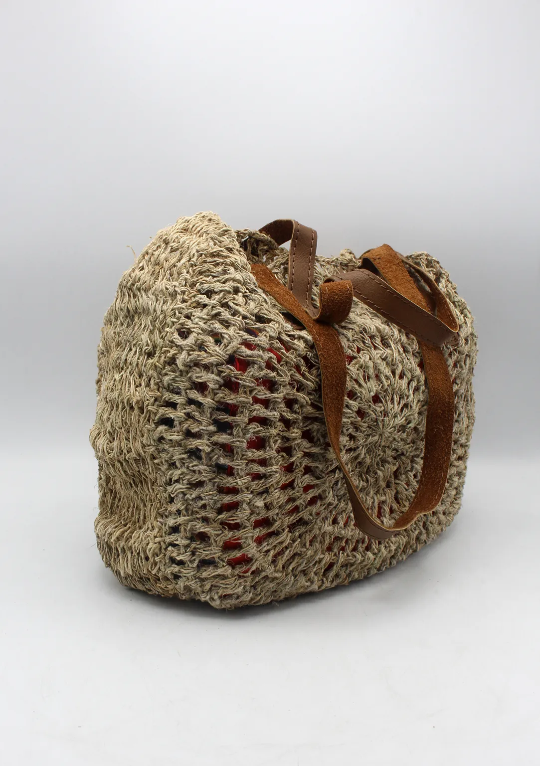 Handmade Nettle Woman's Hand Carry Side Bag with leather straps