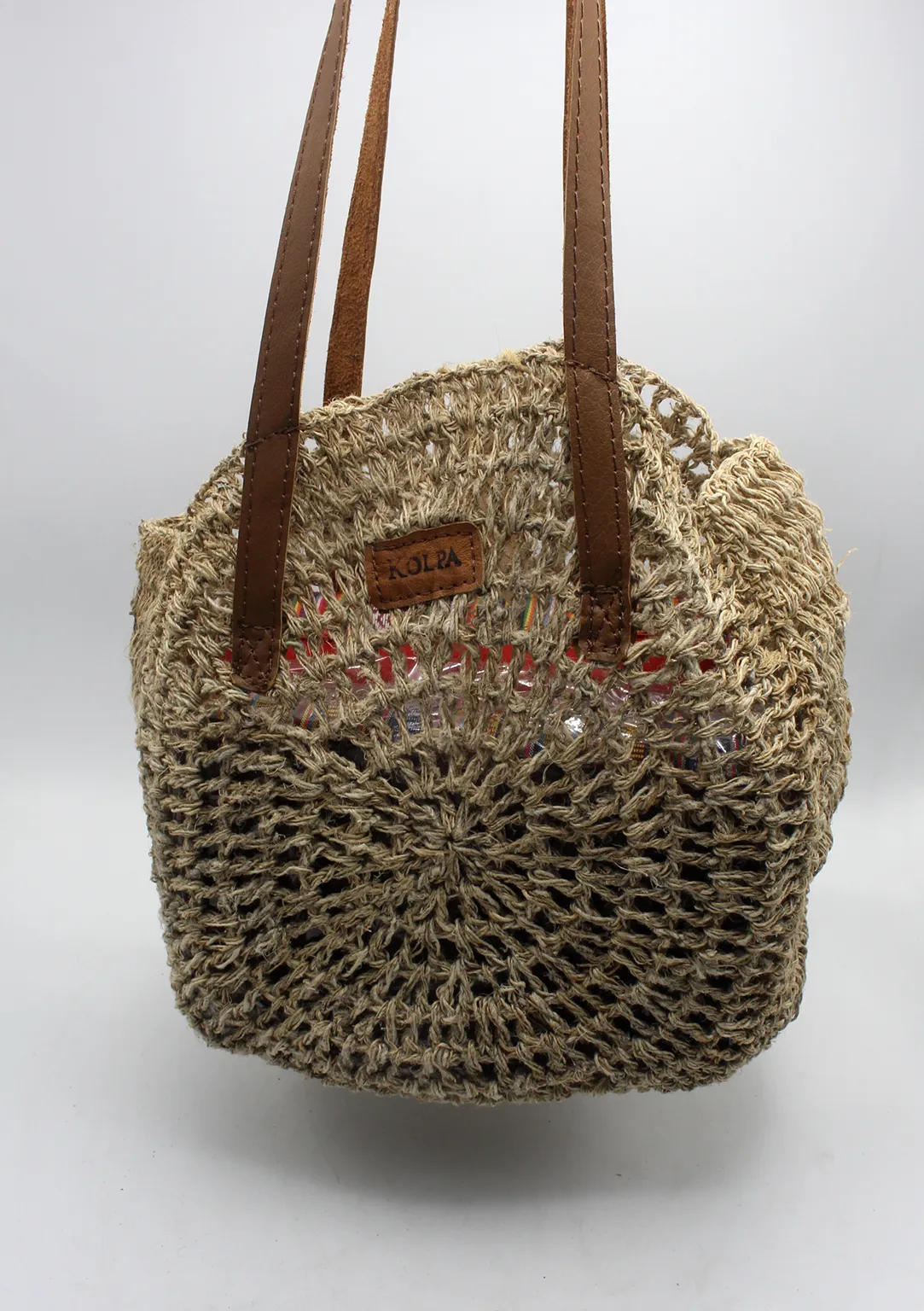 Handmade Nettle Woman's Hand Carry Side Bag with leather straps