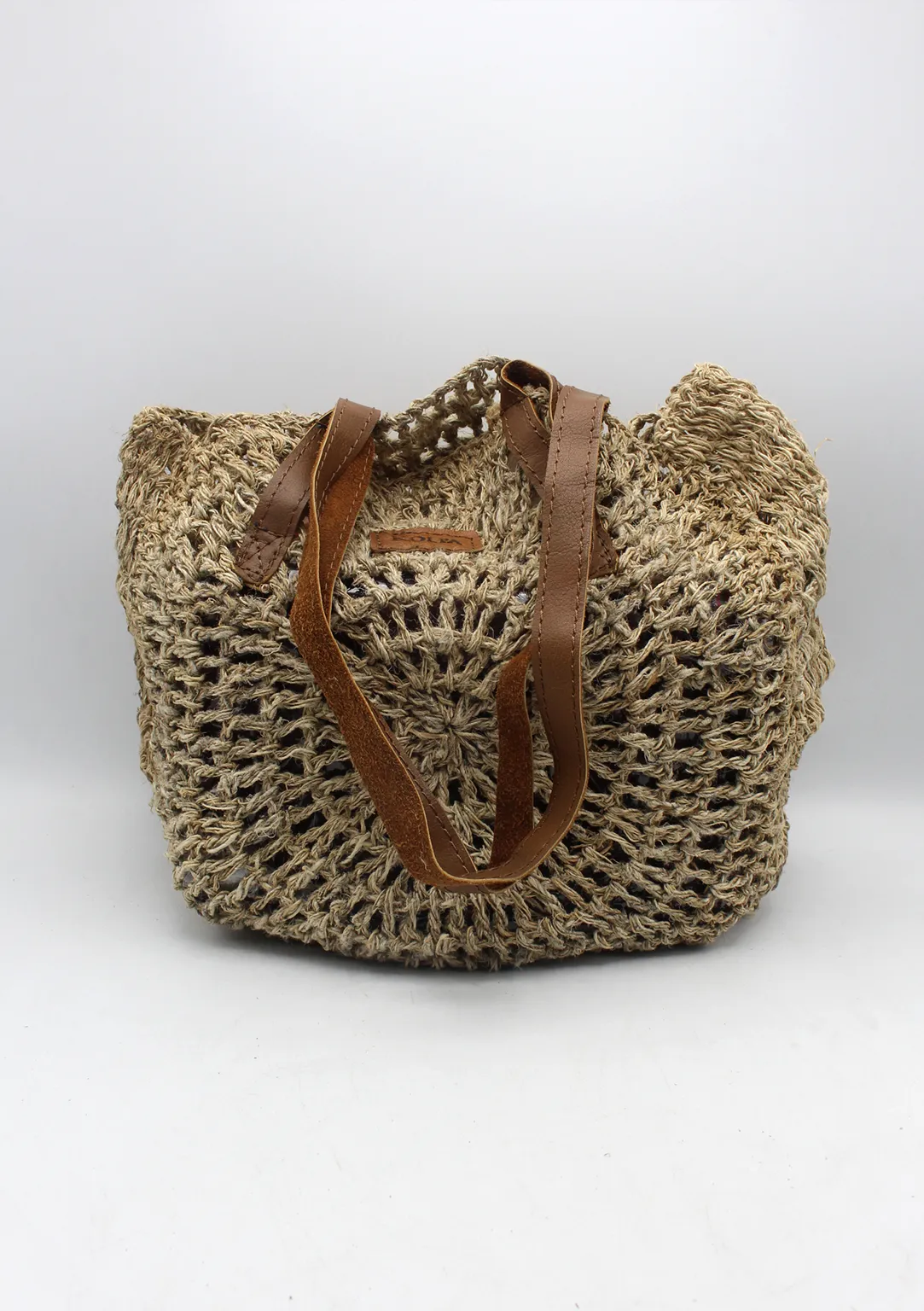 Handmade Nettle Woman's Hand Carry Side Bag with leather straps