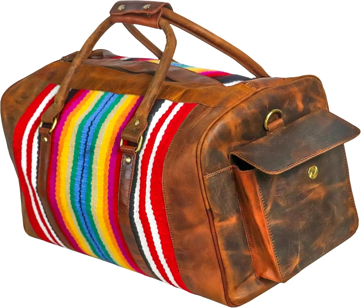 Handmade Premium Duffle Bag leather heavy duty Gym Sports Airplane Overnight Luggage Carry On Unisex Travel woven Rug Bag Wollen Bag Gift His/Her (RUG DUFFLE BAG MODULE_01)