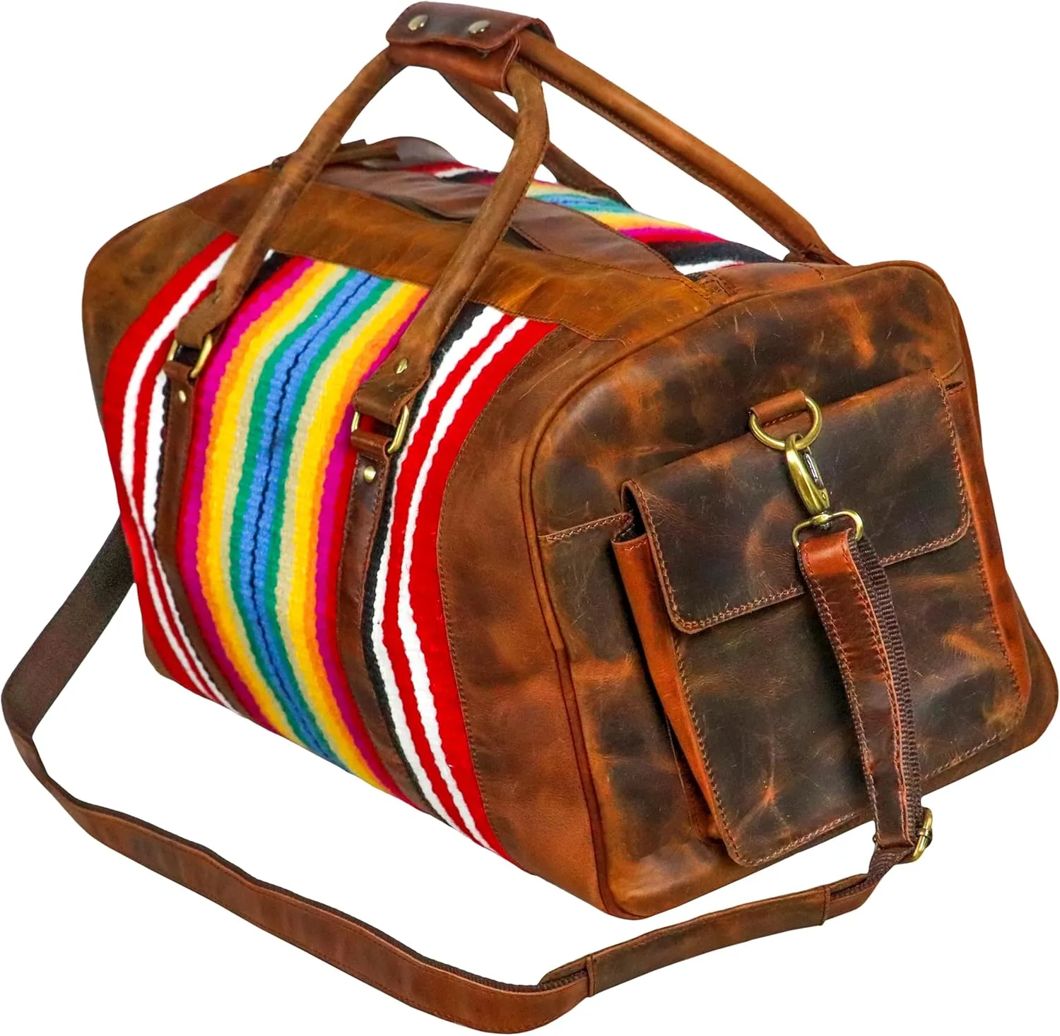 Handmade Premium Duffle Bag leather heavy duty Gym Sports Airplane Overnight Luggage Carry On Unisex Travel woven Rug Bag Wollen Bag Gift His/Her (RUG DUFFLE BAG MODULE_01)