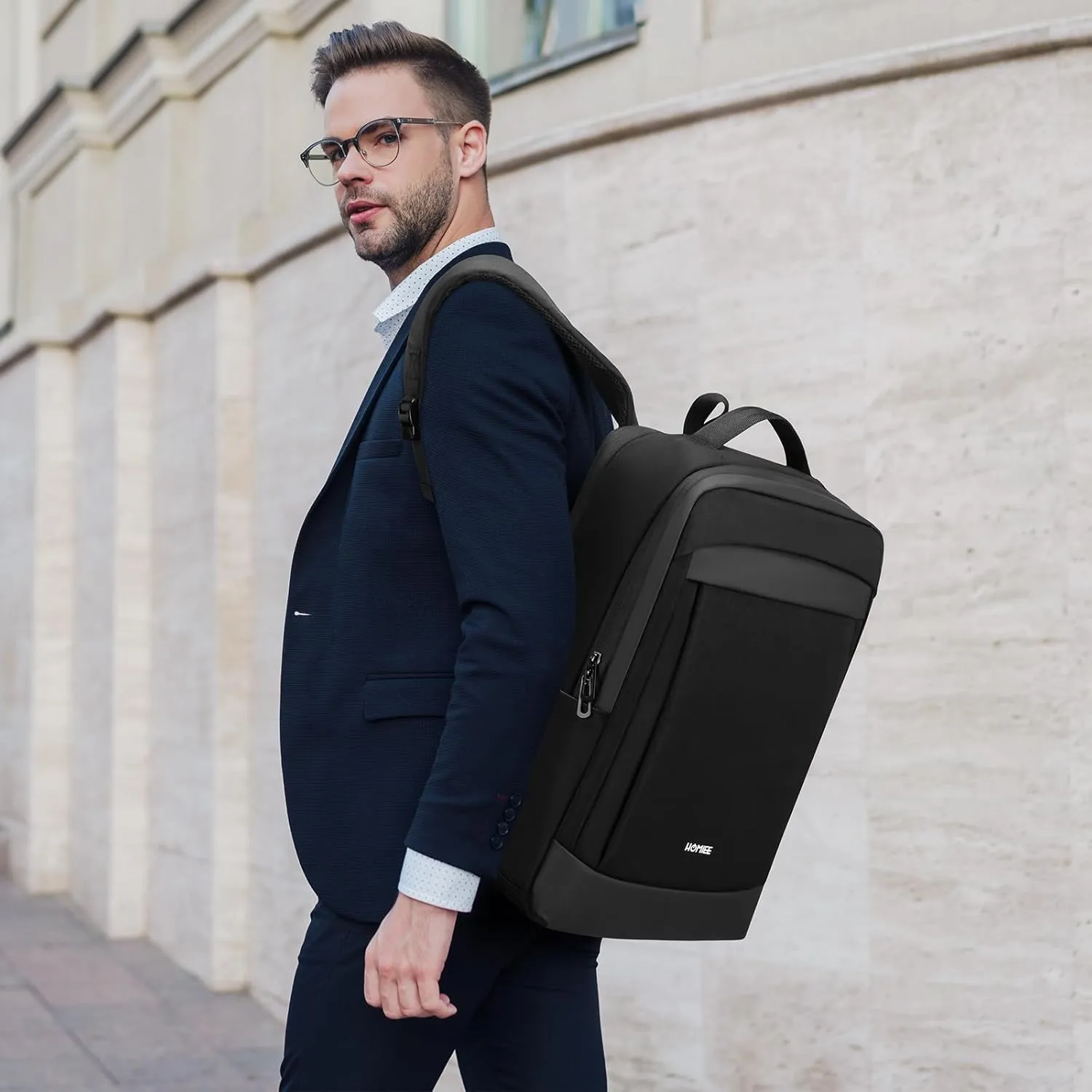 HOMIEE 30L Travel Laptop Backpack for Men Women, 15.6 Inch Expandable Backpack with USB Charging Port, Water Resistant Business Work College Bag, Black
