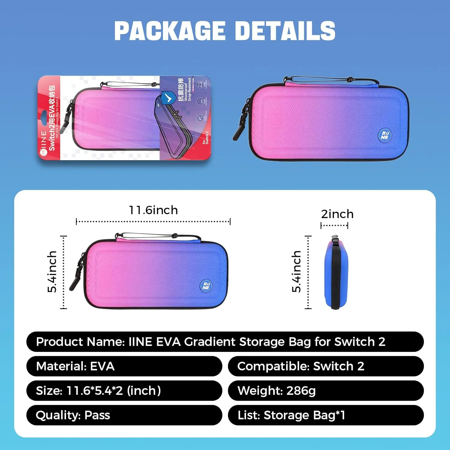 IINE Carry Case for Switch 2 Console, Protective Hard Shell Travel Storage Pouch with Mesh Bag, Durable Protective Bag Switch 2 Accessories (EVA Case, Gradient Purple)