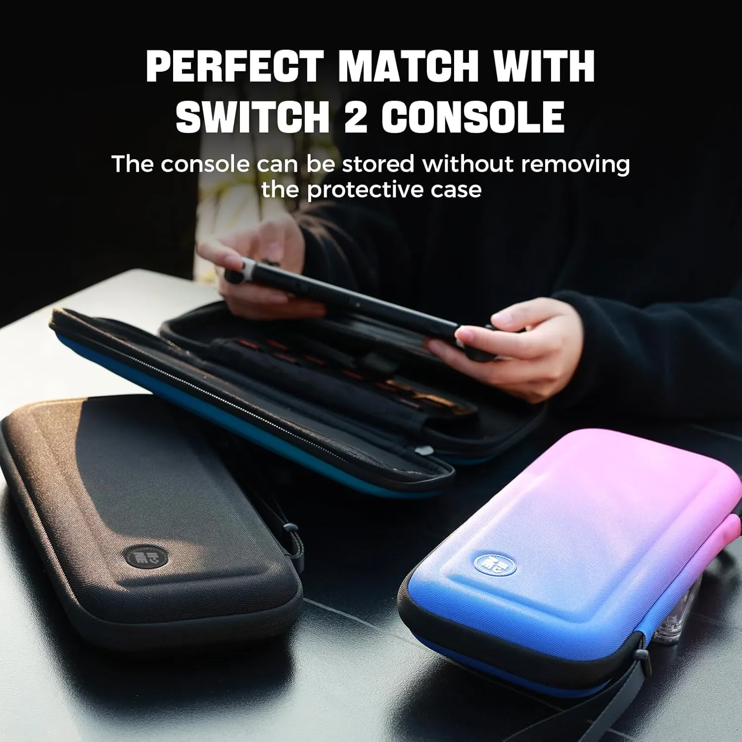 IINE Carry Case for Switch 2 Console, Protective Hard Shell Travel Storage Pouch with Mesh Bag, Durable Protective Bag Switch 2 Accessories (EVA Case, Gradient Purple)