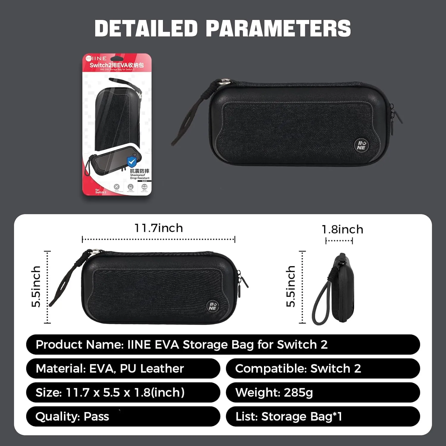 IINE Carry Case for Switch 2 Console, Protective Hard Shell Travel Storage Pouch with Mesh Bag, Durable Protective Bag Switch 2 Accessories (Hybrid Case, Black)
