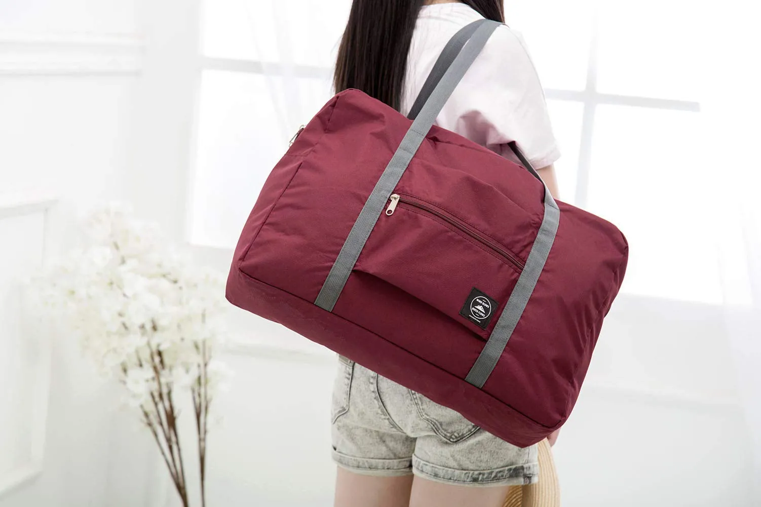 iLotusBAG Travel Foldable Duffel Bag for Women & Men,Lightweight Waterproof Carry-on Bag,Travel Luggage for Sports Gym,Travel Tote Luggage Bag(Wine Red)