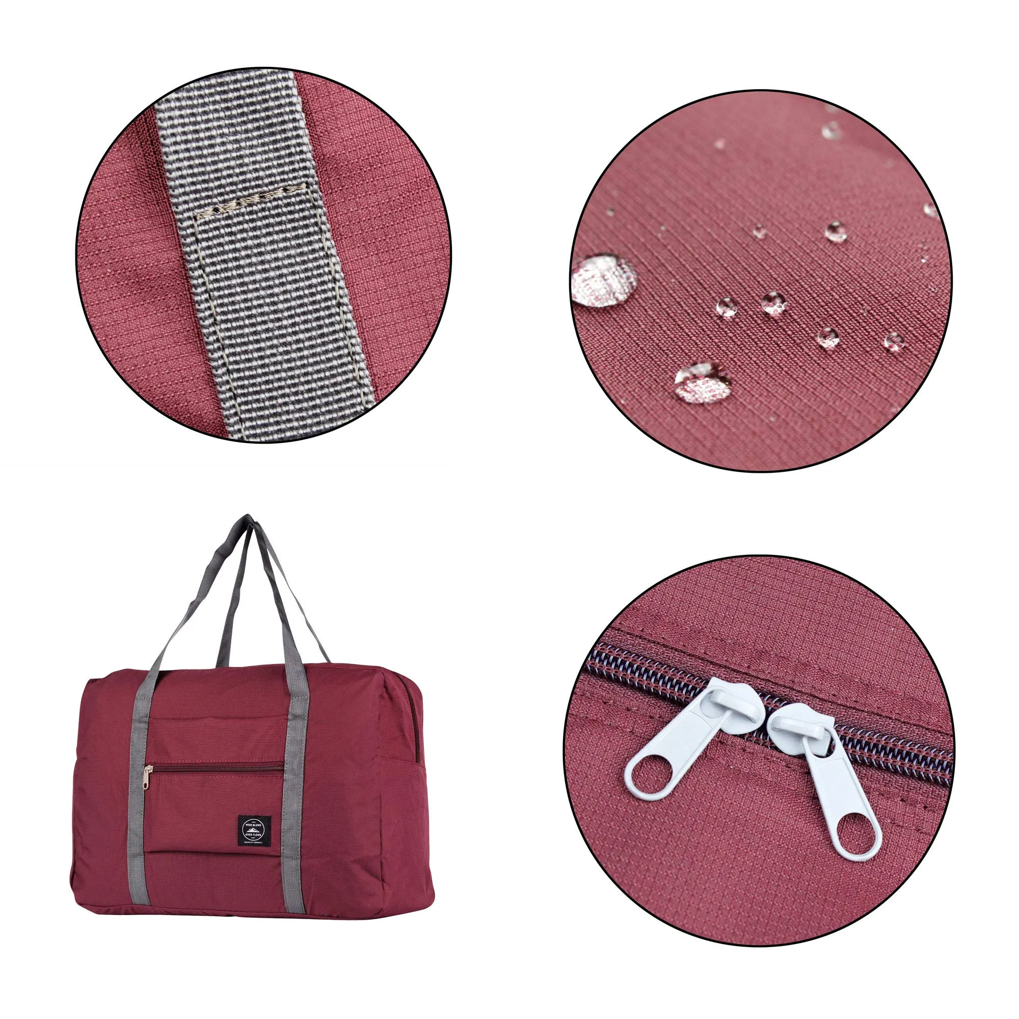 iLotusBAG Travel Foldable Duffel Bag for Women & Men,Lightweight Waterproof Carry-on Bag,Travel Luggage for Sports Gym,Travel Tote Luggage Bag(Wine Red)