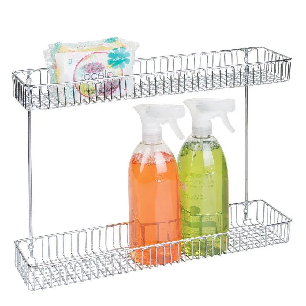 InterDesign Classico Metal 2-Tier Shelf, Under Sink Organizer for Kitchen, Bathroom Cabinets, 16.75" x 4.25" x 13", Chrome