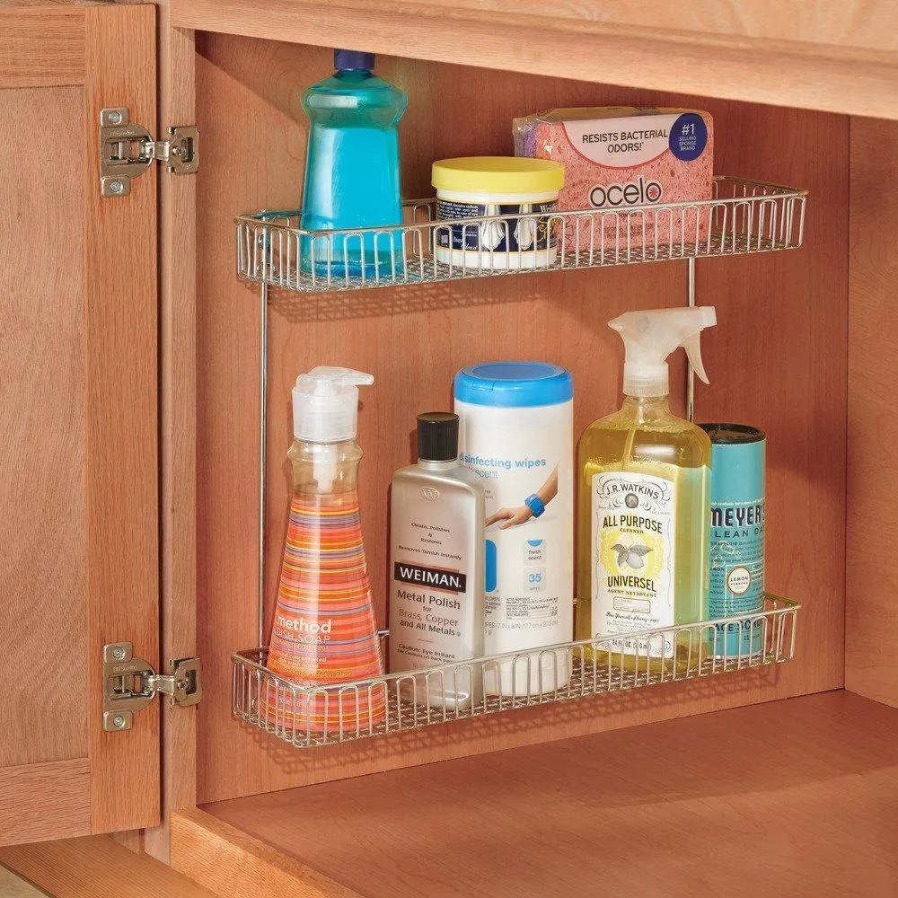 InterDesign Classico Metal 2-Tier Shelf, Under Sink Organizer for Kitchen, Bathroom Cabinets, 16.75" x 4.25" x 13", Chrome