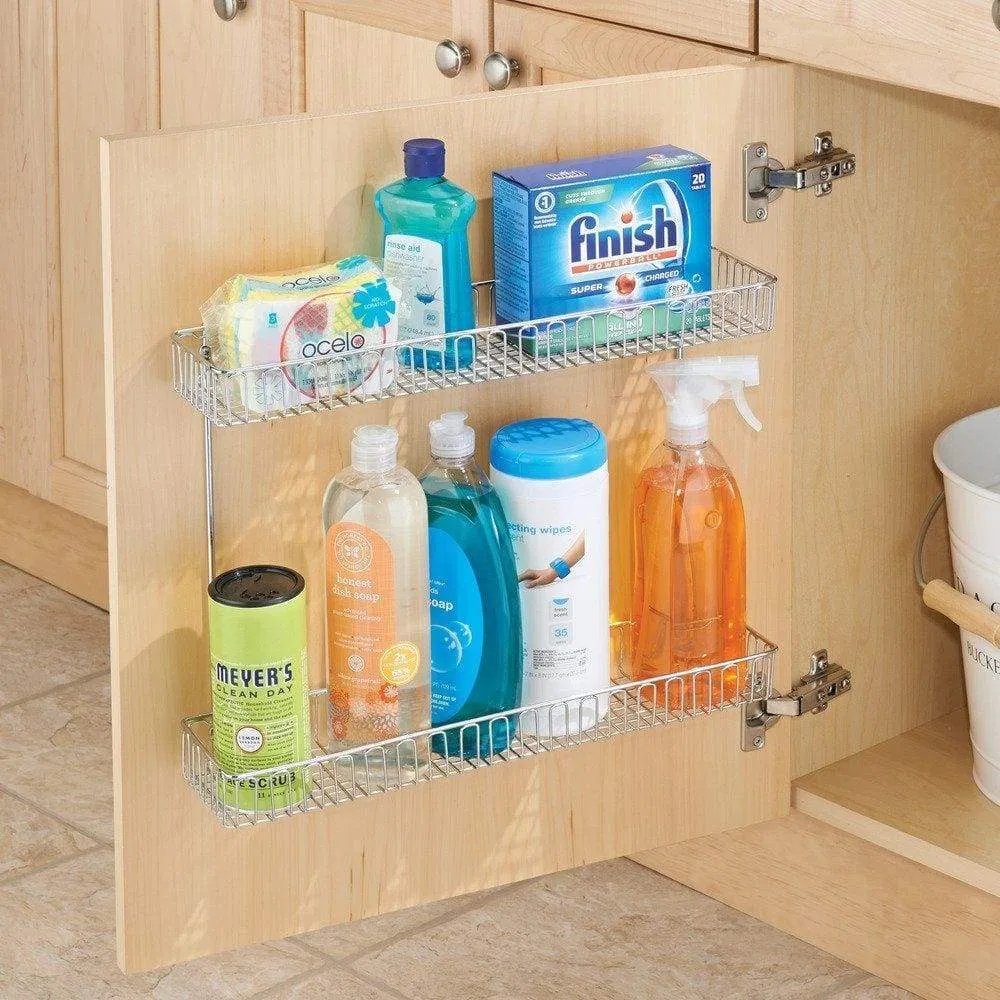 InterDesign Classico Metal 2-Tier Shelf, Under Sink Organizer for Kitchen, Bathroom Cabinets, 16.75" x 4.25" x 13", Chrome