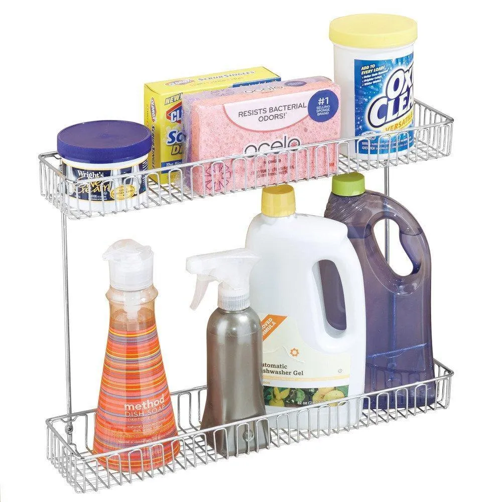 InterDesign Classico Metal 2-Tier Shelf, Under Sink Organizer for Kitchen, Bathroom Cabinets, 16.75" x 4.25" x 13", Chrome