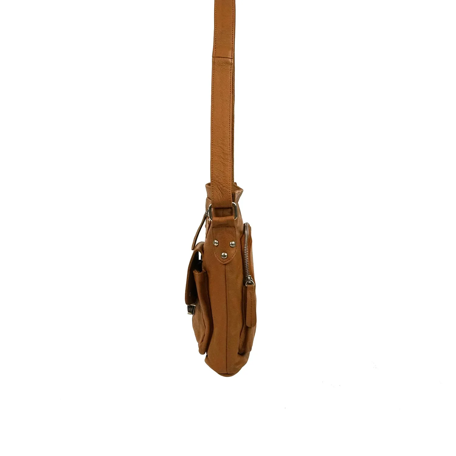 KAREN Leather Cross Body in Tan