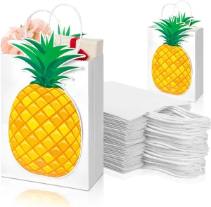 Kolldenn 24 Pack Pineapple Party Favor Bags with 48 Pcs Paper Cards and Handles for Luau Hawaii Party, Gift Goody Treat Candy Bags for Tropical Themed Unisex Summer Supplies