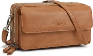Lanyani RFID Crossbody Wallet Wristlet Purse with Phone Pocket For Women Vegan Leather